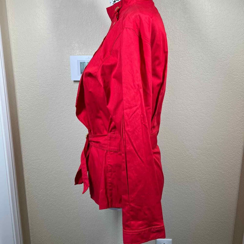 Zara basic red blouse Asymmetrical mock neck long… - image 11